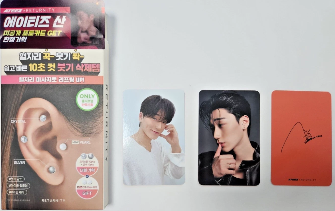 ATEEZ x RETURNITY – OliveYoung Acupressure Earring Stickers with San Photocard