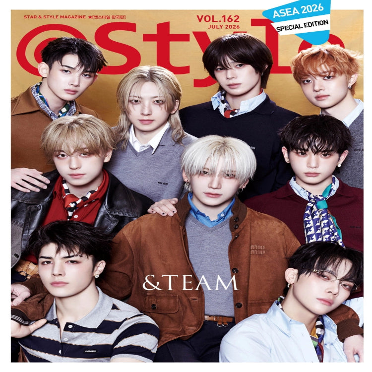 Magazine cover featuring the group &TEAM with 'QStyle' branding