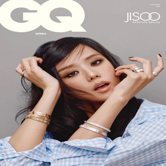 Woman on GQ Korea cover with jewelry, featuring Jisoo Absolute Beauty.