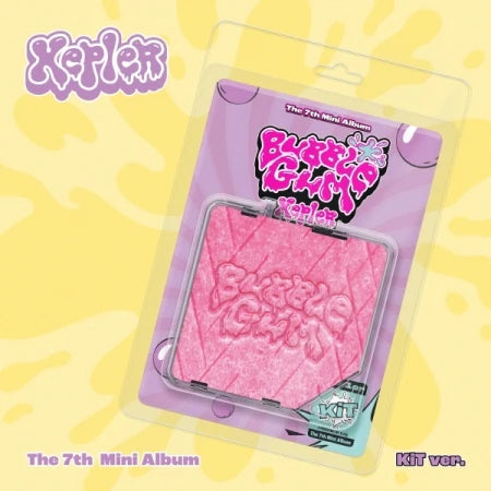 Packaging of Kepler's 7th mini album 'Bubble Gum' on a yellow background